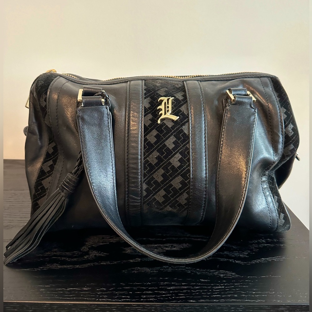 L.A.M.B by Gwen Stefani black leather Love Capri satchel bag